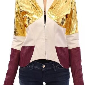 Stylish Gold and Burgundy Women's Jacket